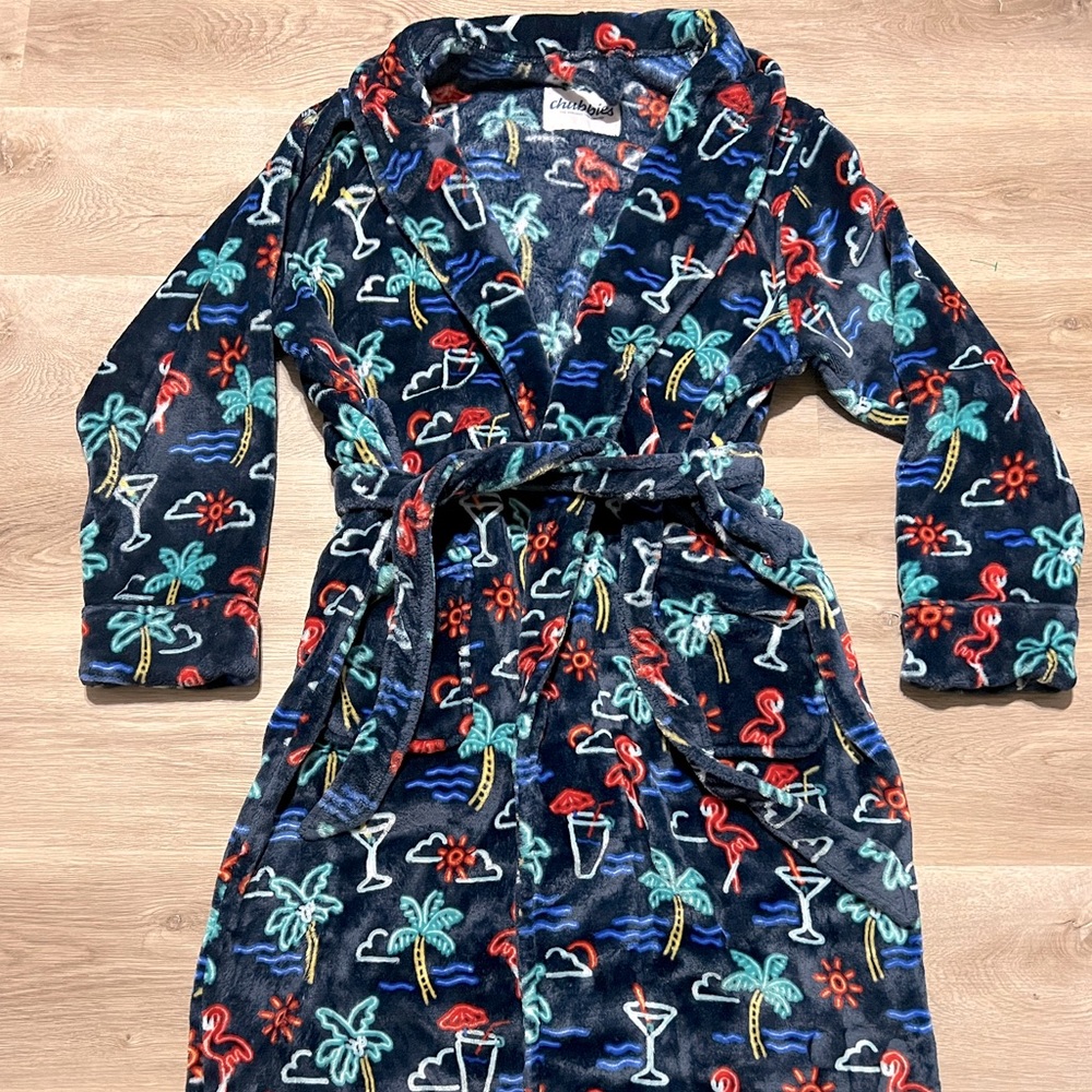 Chubbies Fleece Beach Theme Robe OS Palm Trees Flamingo Cocktail
